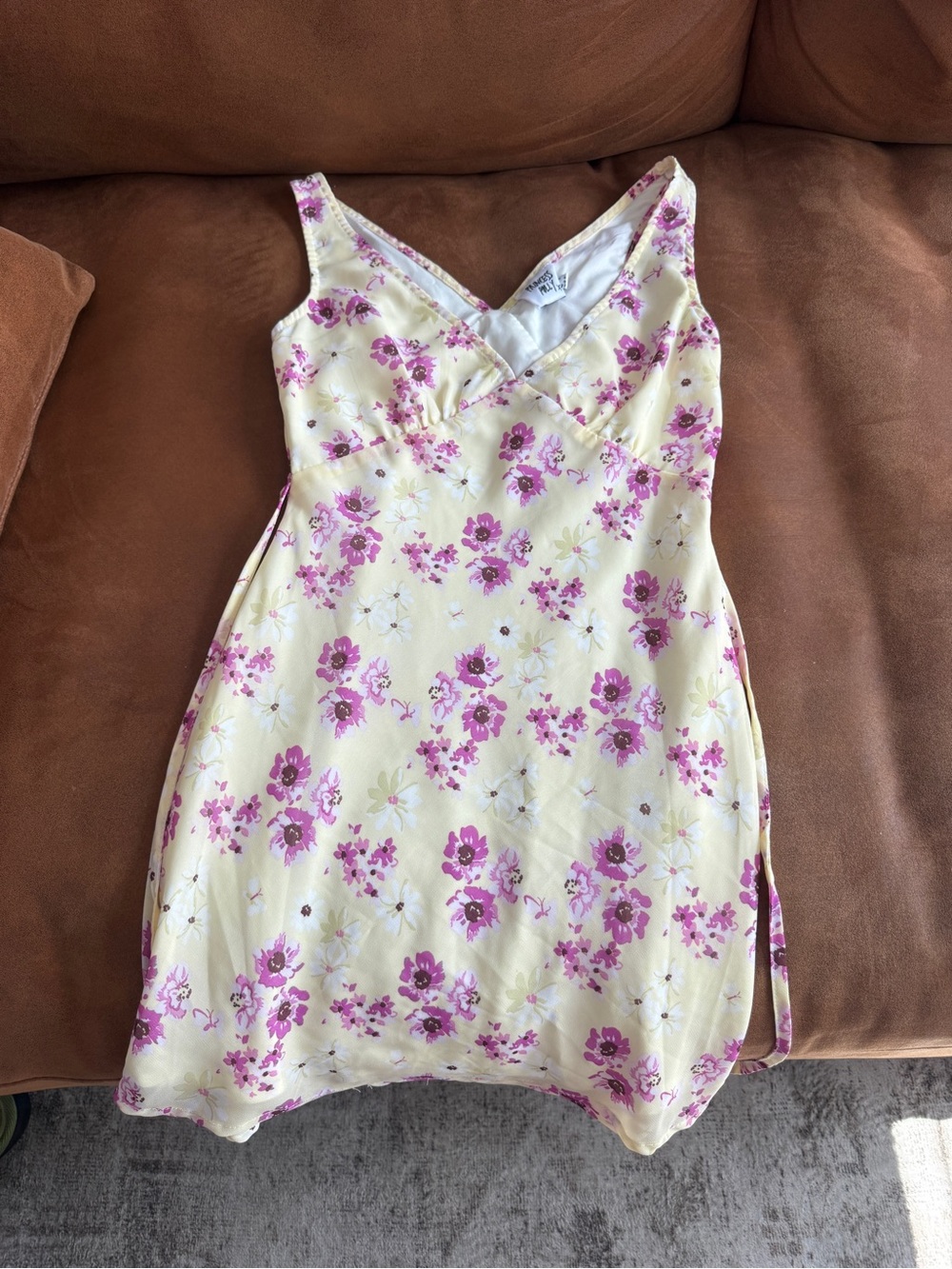 Princess Polly Pale Yellow Floral Slip Dress with Pink Blossoms